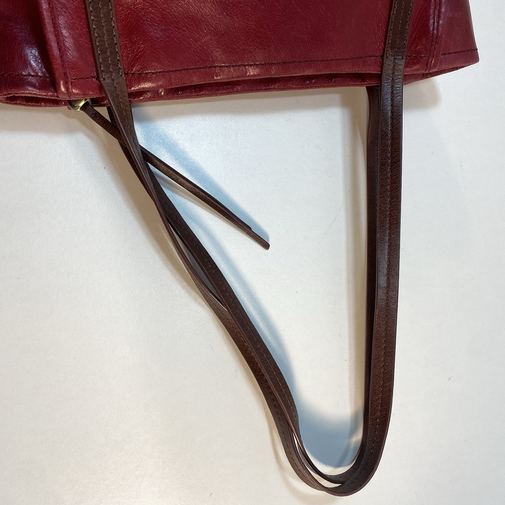 Hobo Red Leather Brown Straps Shoulder Bag Purse Tote Zip Closure - Picture 7 of 16
